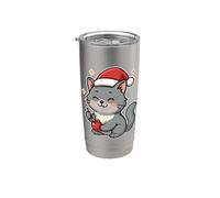 Décoration de peinture chat Père Noël Gobelet isotherme en acier inoxydable double paroi