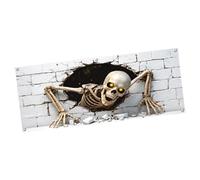 Décoration de porte de garage squelette avec Halloween coordonné, 400 185 | Suspension en tissu pongé, scène à panneau unique, œillets de bordure en métal, porte de garage et décoration de fête de cour