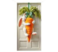 Décoration de porte de printemps, lapin de Pâques, carotte, décoration - Bannière de porte de printemps pour couronne de porte, pour l'intérieur et l'extérieur, maison de campagne, vacances, fête