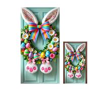 Décoration de porte d'entrée - 90 x 180 cm - Toile de décorative lapin | Décorations de Pâques pour fête de cour, fête extérieure, garage, salle de classe, maison, bureau, porche