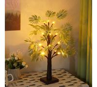 Décoration de printemps - Feuilles de palmier - Arbre lumineux à LED avec minuterie - 55 cm - Avec 16 lumières LED blanc chaud - Fonctionne avec USB/piles - Avec branches réglables - Pour décoration