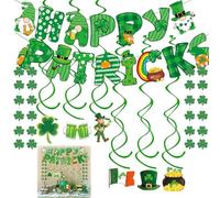 Décoration de Saint-Patrick - Guirlande à Accrocher avec Trèfle Porte-Bonheur et Spirales Vertes, Décoration de Fête pour Saint-Patrick, Parfait pour Une Ambiance Irlandaise