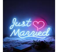 Décoration de Saint-Valentin, panneau néon LED Just Married, décoration de table murale, alimentation USB, intensité variable, 40 x 21 cm