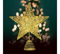 Décoration de sapin de Noël avec 10 LED avec prise d'alimentation - 16 x 16 cm - Pentagramme lumineux - Cimier de sapin de Noël (doré, 12 x 15 cm)