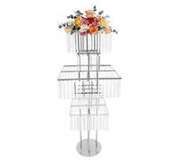 Décoration de table de mariage - Support à fleurs à 5 étages - Hauteur : 125 cm - Socle rond : 28 cm - Fer et acrylique - Capacité de charge : 10 kg - Argent