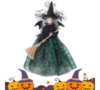 Décoration de table de sorcière d'Halloween avec jupe en toile d'araignée, chapeau et balai