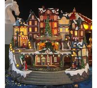 Décoration de village de Noël avec train en mouvement, musique, lumières L