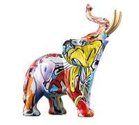 Décoration d'éléphant Éléphant créatif, Statue Graffiti Art Statue d'éléphant en résine colorée, Convient pour remplir l'espace de décoration du Salon, de la Chambre à Coucher, du Bureau