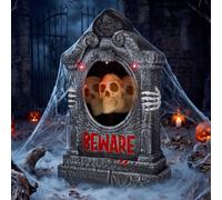 Décoration d'Halloween animée en forme de pierre tombale, de 15,4 pouces, pour l'extérieur - Accessoire de cimetière avec squelette de zombie activé par le son