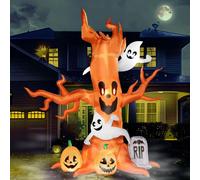 Décoration d'Halloween gonflable - Arbre effrayant - Hauteur : 2,44 mètres - Avec un fantôme - Éclairage LED intégré - En PVC - Pour l'extérieur