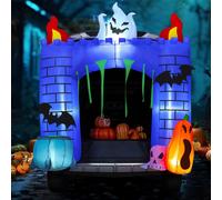 Décoration d'Halloween gonflable - Château fantôme - 183 cm de haut - Motif fantôme et citrouille - Pour fêtes d'Halloween - Gonflage manuel - En tissu