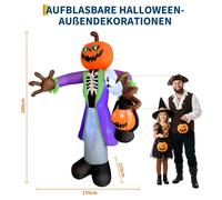 Décoration d'Halloween gonflable - Citrouille zombie de 240 cm - Lanterne LED - Ventilateur intégré - Étanche - Prise européenne