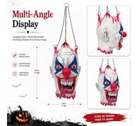Décoration d'Halloween : Tête de clown suspendue - Décoration effrayante - Masque de clown - Résine synthétique - Chaîne - Ornement pour porte et mur - Set A