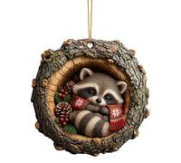 Décoration en acrylique avec trou d'arbre - Hibou, renard, raton laveur, oiseau, haie, écureuil, pomme de pin, décoration saisonnière à suspendre pour sapin de Noël