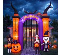 Décoration extérieure gonflable pour Halloween de 3 m | Arche lumineuse gonflable d'Halloween avec squelette, chauve-souris, citrouille, décoration de cour LED intégrée pour pelouse