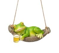 Décoration extérieure grenouille - Petite balançoire décorative à suspendre, figurine d'arbre miniature à suspendre, pièce de sculpture en résine résistante aux intempéries pour clôtures de patio