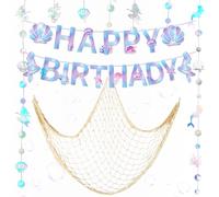 decoration fete anniversaire sirene banniere guirlande scintillante filet peche pirates theme nautique sous marin fournitures fete decor guirlande
