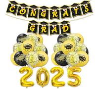 Décoration Fête de Fin d'Études 2025 avec Ballons Aluminium Chiffres 2025 Guirlande Congrats Ballons Confettis Kit Complet Photo Mur Anniversaire Diplôme Lycée Université École