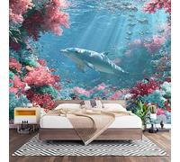 Décoration Fresque Murale Bleu Papier Peint Photo Intissé 350x256 cm | Chambre Salon Mange Monde Sous-Marin Dauphins 3D Panoramique Papier Peint HD Stickers muraux Tapisserie Poster
