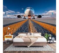 Décoration Fresque Murale Bleu Papier Peint Photo Intissé 400x280 cm | Chambre Salon Mange ThèMe De Piste D'Avion 3D Panoramique Papier Peint HD Stickers muraux Tapisserie Poster