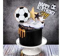 Decoration Gateau Anniversaire 6 Pièces Garçon Football Cake Topper Happy Birthday Cupcake Topper Football Topper Joyeux Anniversaire Garcon Décorations pour la Fête des Enfants