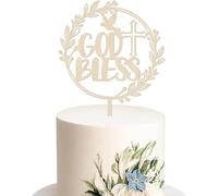 Decoration Gateau Bapteme Bois, God Bless Cake Topper Communion, Décoration Gateau Communion Colombe Croix pour Pleine Lune de Bébé, Fêtes d'Anniversaire, Mariages