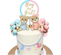 Décoration Gâteau Gender Reveal Ourson,Cake Topper Garçon ou Fille Bleu Rose,Décorations de Gâteau Révélatrice de