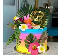 Décoration Gâteau Hawaïens Tropical Decoration Gateau Anniversaire Été Luau Cake Toppers Fleurs, Feuilles Tropicales Deco Gateau pour Hawaï, Aloha, Fêtes d'été sur la Plage