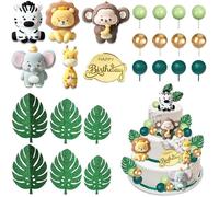 Decoration Gateau Jungle 27 Pièces Déco Gâteau de Boule Décoration Gâteau Forêt de Animaux Cake Topper de Safari pour Anniversaire