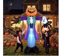 Décoration Halloween gonflable extensionérieure Zombie 2 4 m - Lanterne citrouille lumineuse LED - Ventilateur intégré - Taille:2.4M