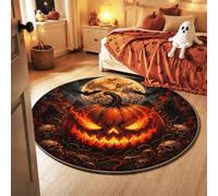 Décoration Halloween Tapis Chambre Rond Doux en Intérieur Ambiance Festive | Tapis Rond 120 cm en Velours Cristal Paillasson Halloween Antidérapant Doux pour Intérieur Facile à Nettoyer Ambiance