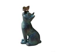 Décoration Jardin Mignon Chat Statuette 20cm Résine(with butterflies) | Design rétro charmant, face rayée, avec papillon, résistant aux intempéries, pour idéal jardin