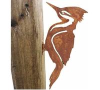 Décoration jardin pic métal rouillé - Silhouette oiseau fer robuste - Pour clôture mur et extérieur