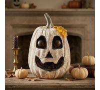 Décoration LED "Citrouille d'horreur" grise, 25 cm de haut, décoration d'Halloween avec animation & son, figurine de décoration, citrouille lumineuse, décoration lumineuse