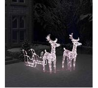 vidaXL Décoration lumineuse de Noël Rennes et traîneau 160 LED 130 cm Acrylique blanc chaud