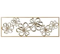 Décoration Moderne Art Mural Design Floral 90 x 31 cm Cadre en Métal Doré Cerium