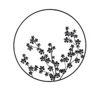 Décoration Moderne Floral Art Mural Rond 70 cm Cadre en Métal Noir Strontium