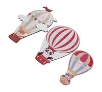 Décoration Murale 3 Pièces Montgolfière en Bois | Forme Ballon Plat avec Nuage, Trous Prépercés, Légère, Montage Mural Simple, Chambre Bébé et Couloir