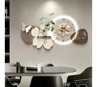 Décoration Murale 3D avec lumières LED, Horloge Murale Papillon et Fleurs avec Vase | Décoration Murale LED Moderne pour Salon et entrée (D 60 x 30 cm / 23,6 x 11,8 po)