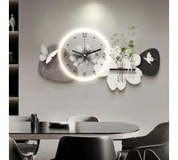 Décoration Murale 3D avec lumières LED, Horloge Murale Papillon et Fleurs avec Vase | Décoration Murale LED Moderne pour Salon et entrée (120 x 60 cm / 47,2 x 23,6 Pouces)