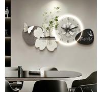 Décoration Murale 3D avec lumières LED, Horloge Murale Papillon et Fleurs avec Vase | Décoration Murale LED Moderne pour Salon et entrée (C 120 x 60 cm / 47,2 x 23,6 po)