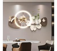 Décoration Murale 3D avec lumières LED, Horloge Murale Papillon et Fleurs avec Vase | Décoration Murale LED Moderne pour Salon et entrée (L 80 x 40 cm / 31,5 x 15,7 po)
