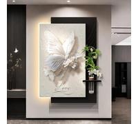 Décoration Murale 3D avec lumières LED, Papillon et Fleur 3D Peints à la Main avec Support pour Plantes, décoration Moderne texturée pour entrée et Salon (NoirA 15,7 * 23,6 Pouces)