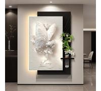 Décoration Murale 3D avec lumières LED, Papillon et Fleur 3D Peints à la Main avec Support pour Plantes, décoration Moderne texturée pour entrée et Salon (NoirB 15,7 * 23,6 po)
