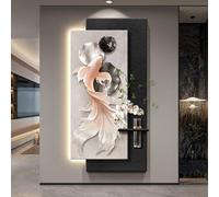 Décoration murale 3D en grès avec éclairage LED et fonction télécommande | Avec vase et plantes artificielles, alimentation électrique par branchement, convient pour le salon(A,60*120cm/23.6*47.2in)
