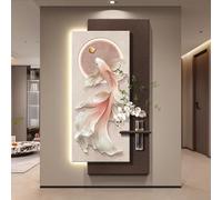 Décoration murale 3D en grès avec éclairage LED et fonction télécommande | Avec vase et plantes artificielles, alimentation électrique par branchement, convient pour le salon(D,50*100cm/19.7*39.4in)
