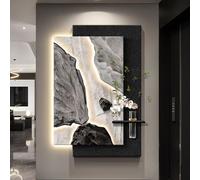 Decoration Murale 3D en Grès avec LED et Vase, Art Mural Moderne pour Salon | Design 3D Sculpté, LED Économe, Vase Hydroponique, Installation Murale Facile(Black C,60x80cm/24x31in)