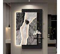 Decoration Murale 3D en Grès avec LED et Vase, Art Mural Moderne pour Salon | Design 3D Sculpté, LED Économe, Vase Hydroponique, Installation Murale Facile(Black A,70x100cm/28x39in)