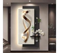Décoration murale 3D LED - Peinture créative en grès avec vase et plante - Décoration murale lumineuse pour salon ou couloir