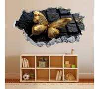Décoration murale 3D, Papillon Doré Amovible Wall Sticker Chambre Autocollants muraux décalcomanie de trou de mur pour les filles enfants décor 58x101cm